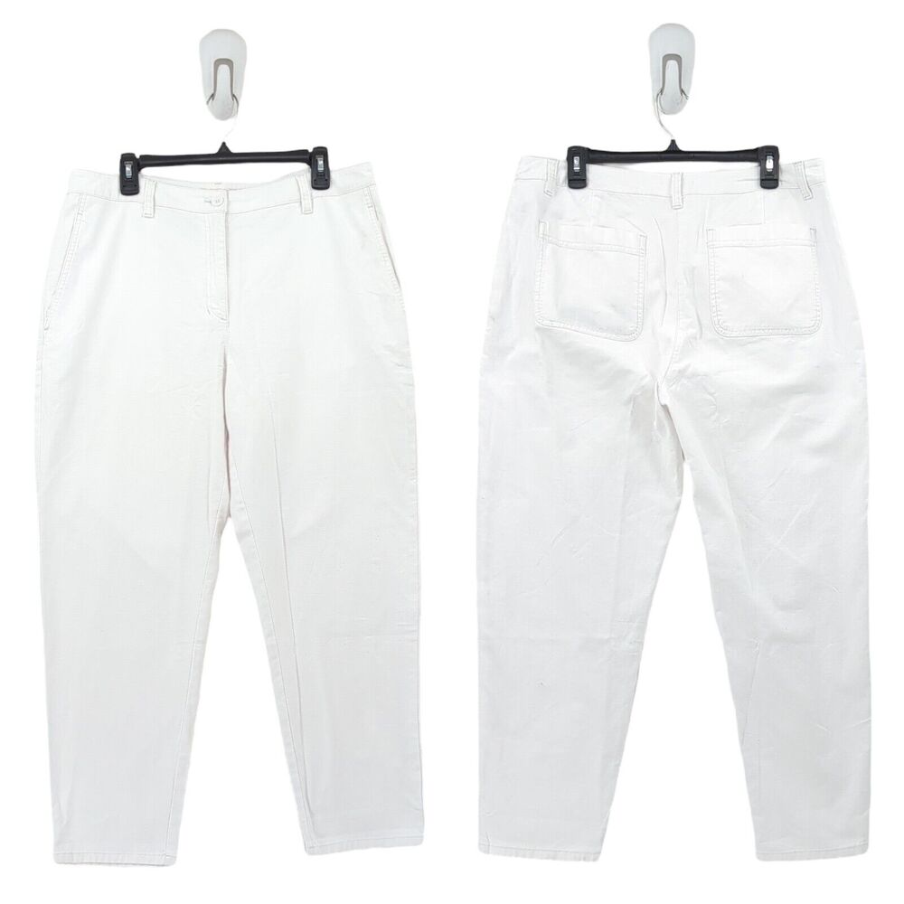 Eileen Fisher Women 14 Cotton Hemp Tapered Pants White High Waist Relax FLAW